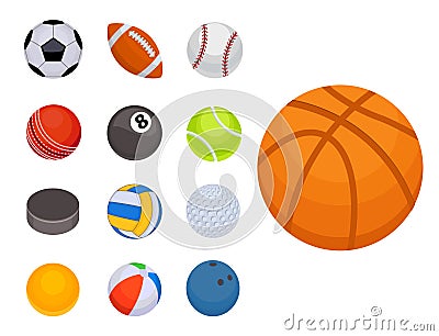 Set of balls tournament win round basket soccer hobbies game equipment sphere vector illustration Vector Illustration