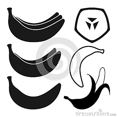 Set of banana silhouette icons Vector Illustration