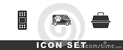 Set Bandage plaster, Veterinary ambulance and Pet carry case icon. Vector Stock Photo