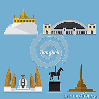 A set of Bangkok city landmark in flat design. Vector Illustration