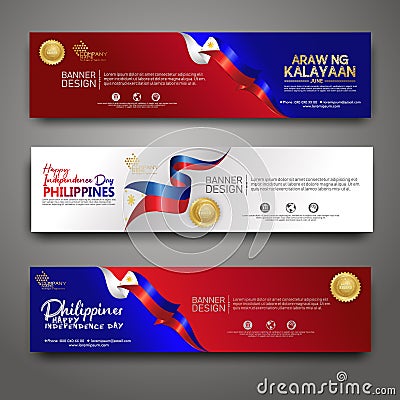 Set banner design template. Happy Independence Day Philippines modern background Vector Illustration