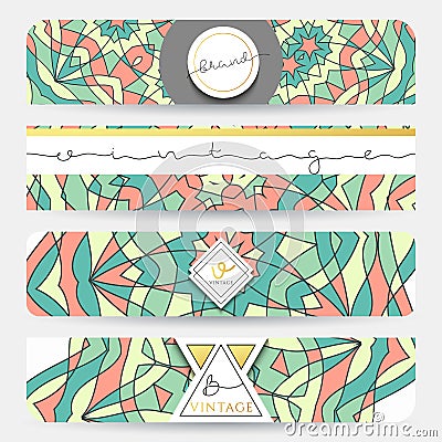 Set of 4 banner . Mandala geometric pattern template. Vector Illustration