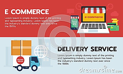 Set of banner online shopping, e-commerce on device and truck shipping delivery service Stock Photo