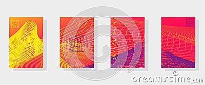 Set of banner templates with abstract outer space pattern in bright pink, blue and gold neon colors. Vector drawing for the design Vector Illustration