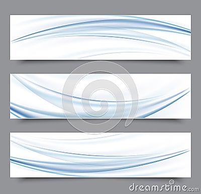 Set of banner templates. modern abstract design.Blue transparent smoke wave Vector Illustration