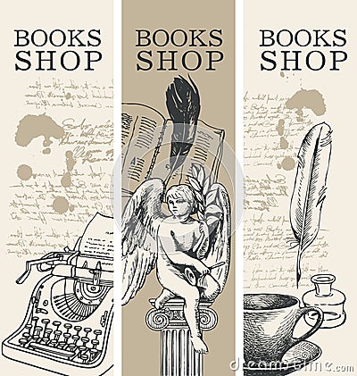 Set of banners for books shop in retro style Vector Illustration