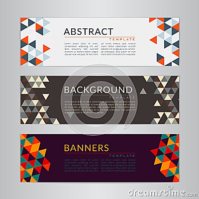 Set banners collection with abstract soft color polygonal mosaic backgrounds. Vector Illustration