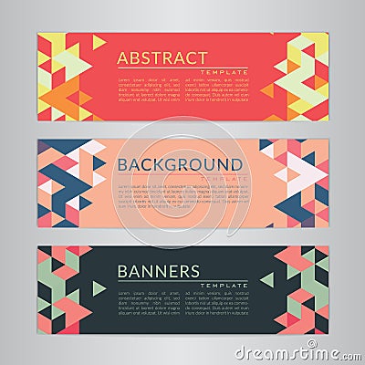 Set banners collection with abstract soft color polygonal mosaic backgrounds. Vector Illustration