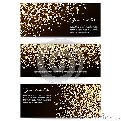 Set banners with confetti stars Vector Illustration