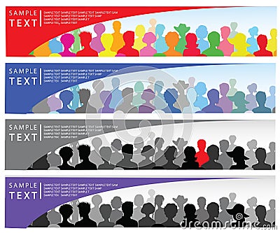 Set of banners with crowd and place for text Vector Illustration