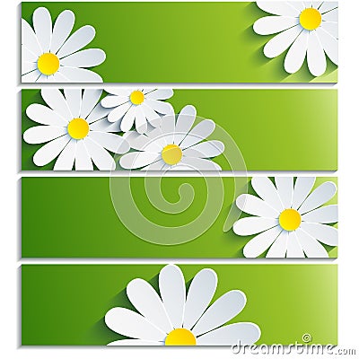 Set of banners with 3d flower chamomile Vector Illustration