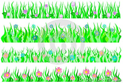 Set of banners with fresh grass and flowers Stock Photo