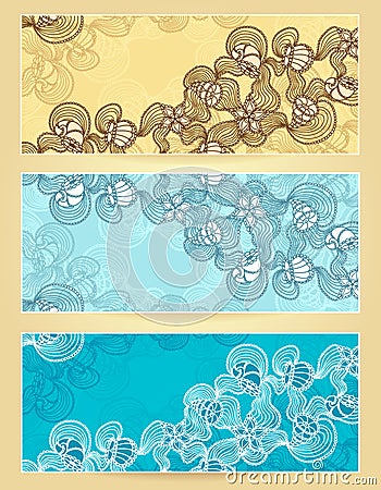 Set banners with marine lace Vector Illustration