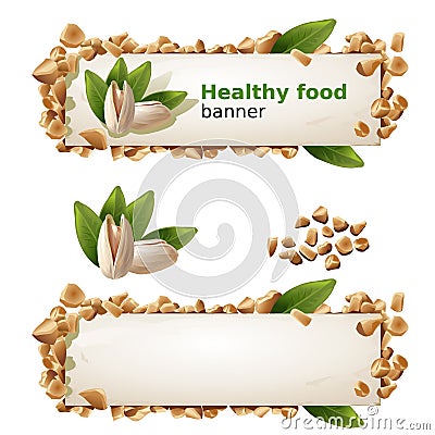 Set banners with pistachios and ground nuts. Vector Illustration