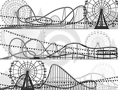 Set of banners of roller-coaster and Ferris Wheel. Vector Illustration