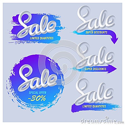 A set of banners sale in a modern style. Handwriting. Blend letters. Vector Illustration