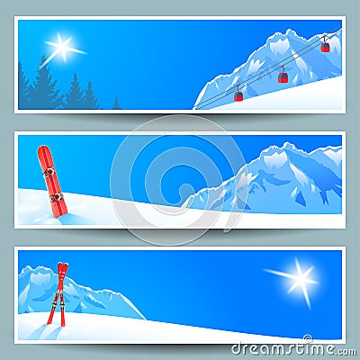 Set of banners with sunny winter landscape, vector illustration, eps10. Vector Illustration