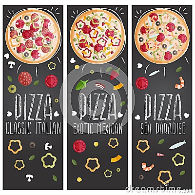 Set of banners for theme pizza different tastes flat design Vector Illustration