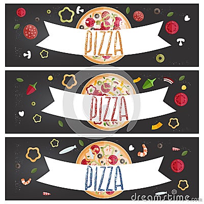 Set of banners for theme pizza different tastes flat design Vector Illustration