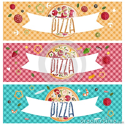 Set of banners for theme pizza different tastes flat design Vector Illustration