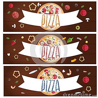 Set of banners for theme pizza different tastes flat design Vector Illustration