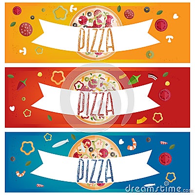 Set of banners for theme pizza different tastes flat design Vector Illustration