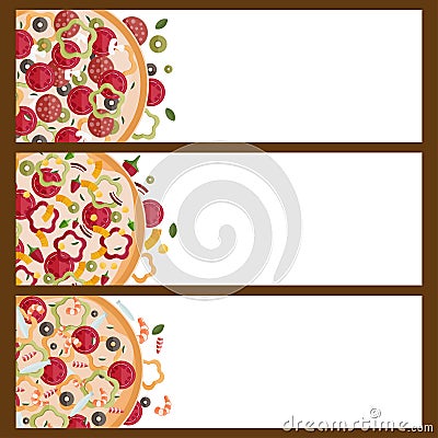 Set of banners for theme pizza with different tastes Vector Illustration