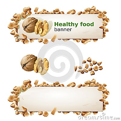 Set banners with walnuts and ground nuts. Vector Illustration