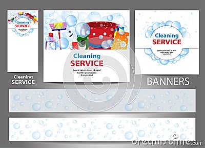 Set banners for the website. Cleaning service. Templates standard size. Vector Vector Illustration