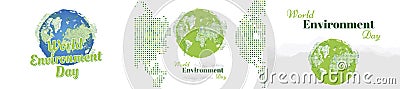 Set banners world environment day with world map. Flat illustration EPS 10 Cartoon Illustration