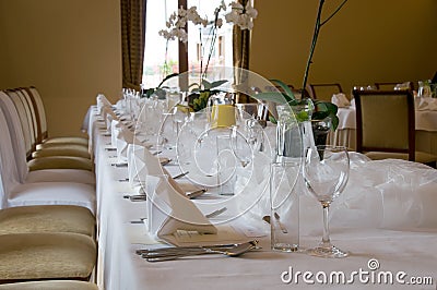 Set banquet table in brown Stock Photo