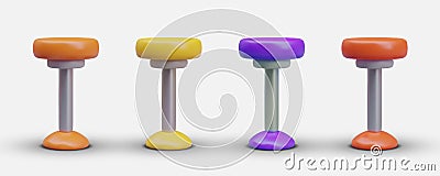 Set of bar stools of different colors. Round high stool on metal leg Vector Illustration