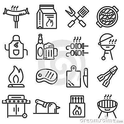 Set of barbecue related line icons Stock Photo