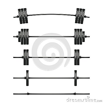 Set of barbells. Bodybuilding gym crossfit workout fitness club symbol. Weightlifting equipment. Template design for gym Vector Illustration