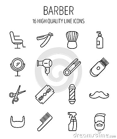 Set of barber in modern thin line style Vector Illustration