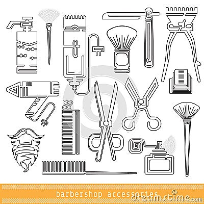 Set barbershop equipment or tools line icon s Vector Illustration