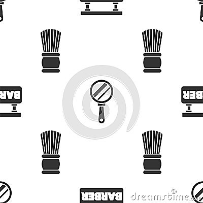 Set Barbershop, Hand mirror and Shaving brush on seamless pattern. Vector Vector Illustration