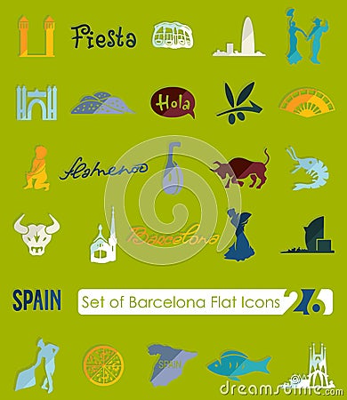 Set of Barcelona icons Vector Illustration