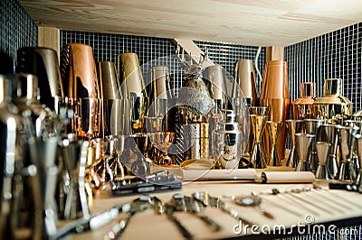 Set of bartender equipment for making cocktails Stock Photo