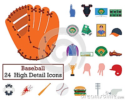 Set of 24 Baseball Icons Vector Illustration