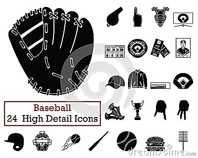 Set of 24 Baseball Icons Vector Illustration