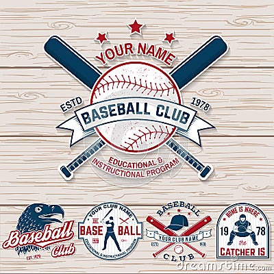 Set of baseball or softball club badge. Vector. Concept for shirt or logo, print, patch, stamp. Vintage typography Vector Illustration