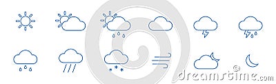 Set of 12 basic contour weather icons. Isolated vector illustration on white background. Vector Illustration