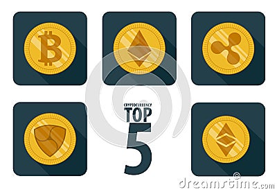 Set of 5 basic cryptocurrency Vector Illustration