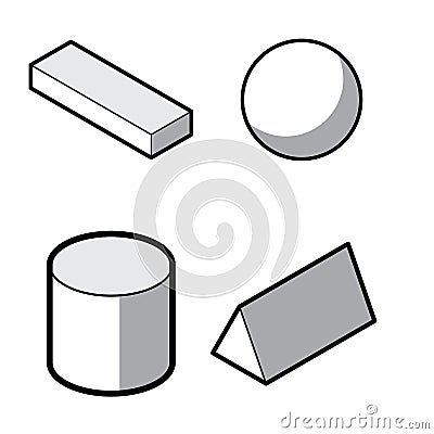 Set of Basic 3d geometric shapes. Geometric solids vector isolated on a white background. Vector Illustration