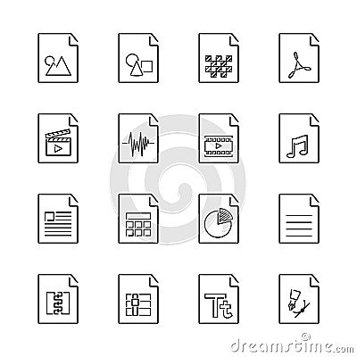 Set of basic file extension icon with visual symbol Vector Illustration