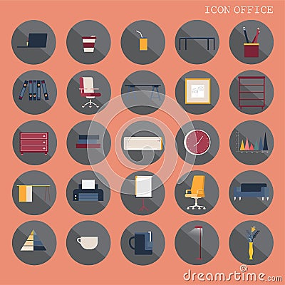 25 set Basic Flat design, Contains such Icons as Workplace, business and office equipment items, Reception Desk and more Cartoon Illustration