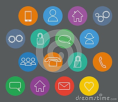 Set of basic flat design outline icons Vector Illustration