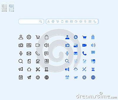 Set of basic icons for smartphone apps and services Vector Illustration