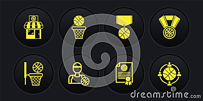 Set Basketball ball and basket, medal, player, Certificate basketball award, Planning strategy and Sports shop icon Vector Illustration